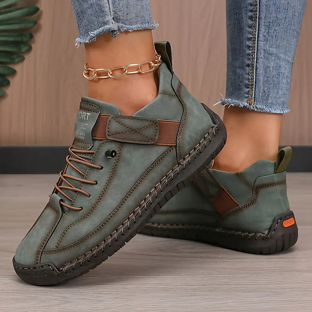 Baskets femme à lacets, semelle souple, six coloris, vert militaire