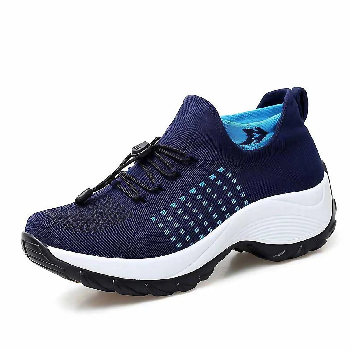 Baskets femme en maille, semelle intérieure à mémoire de forme, noir et bleu