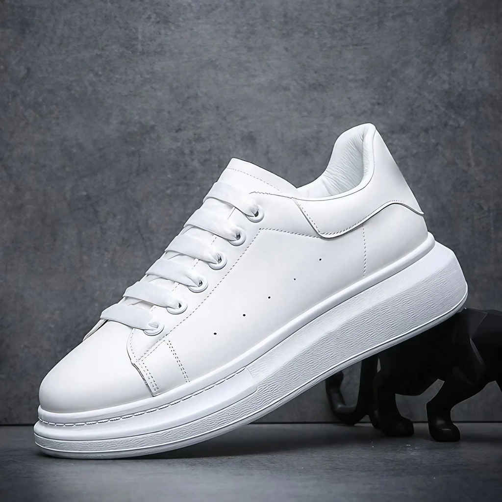 Baskets homme à semelle épaisse, blanc ou noir et blanc, blanc
