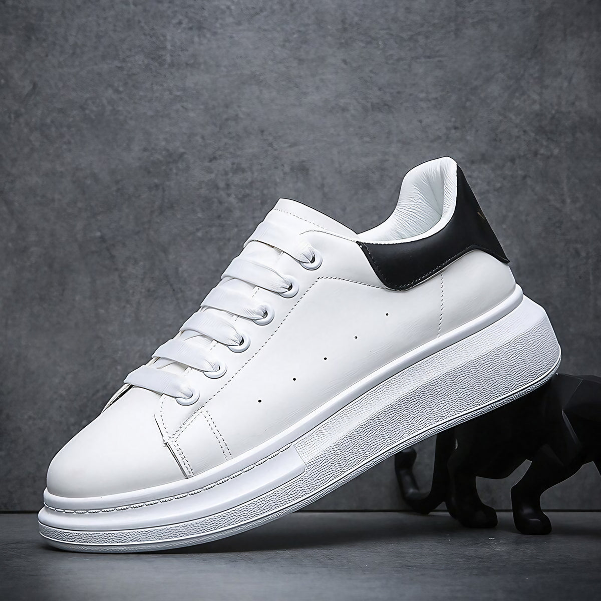 Baskets homme à semelle épaisse, blanc ou noir et blanc, noir et blanc