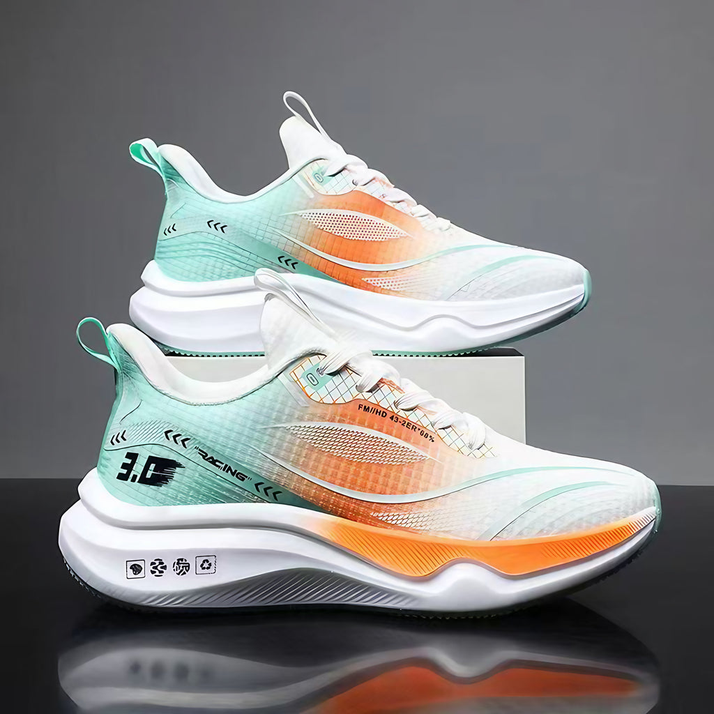 Baskets homme forme large, semelle haute en caoutchouc, bicolores, blanc et orange