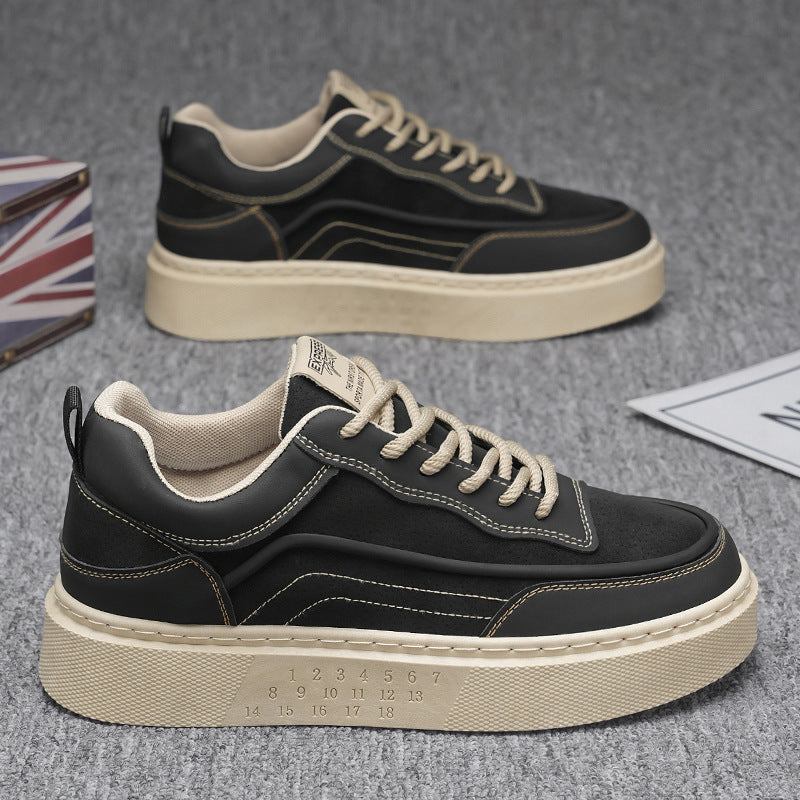 Baskets homme minimalistes à semelle large, beige ou noir