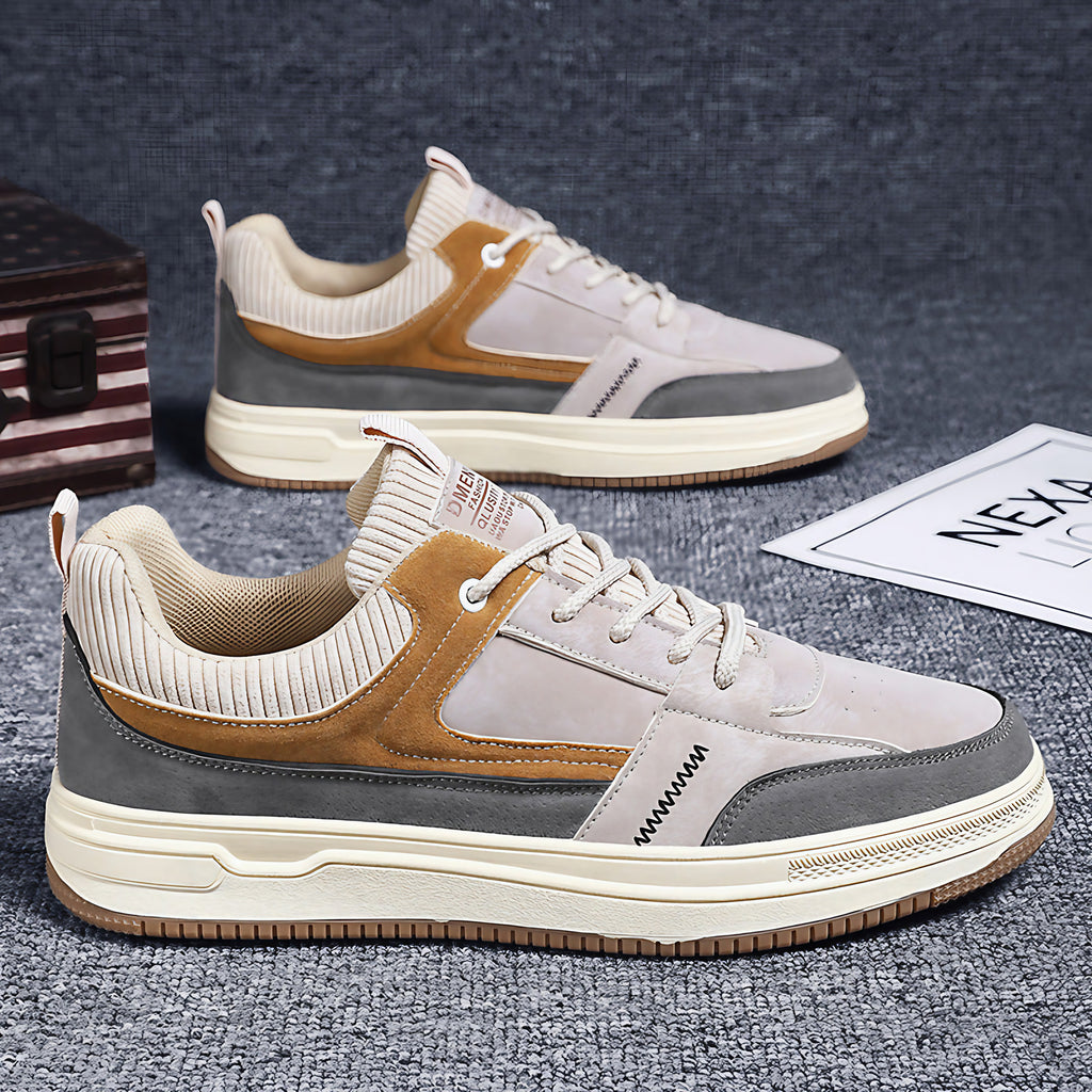 Baskets homme multicolores à empiècements, pointe renforcée, beige
