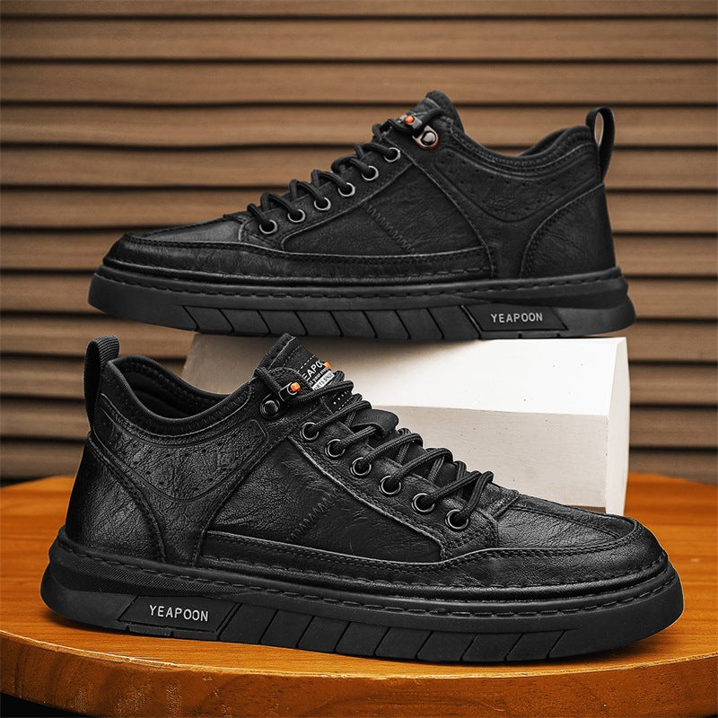 Baskets homme à finition lisse, noir ou gris, du 39 au 44, noir