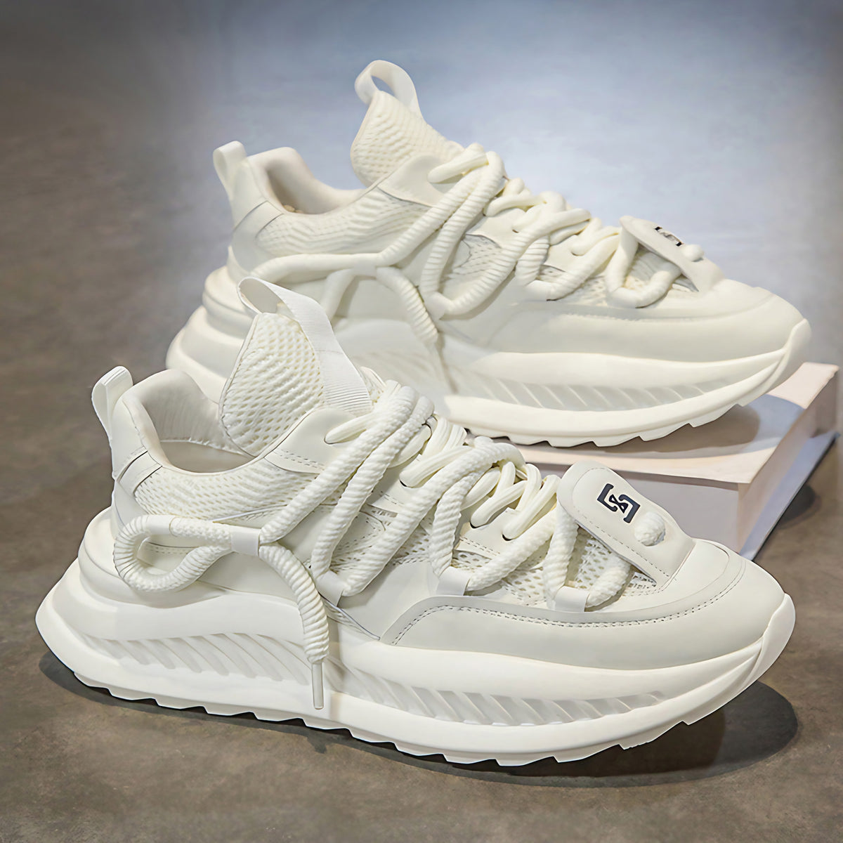 Baskets homme à semelle haute, vert ou blanc, du 39 au 44, blanc