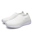 Baskets légères femme en tissu élastique, semelle antidérapante, blanc