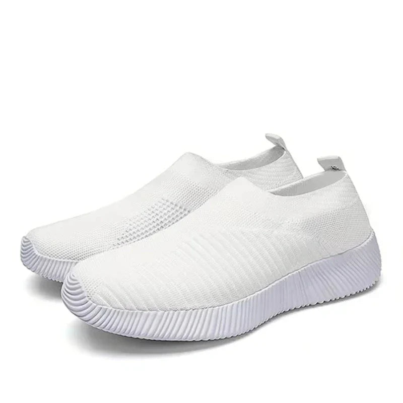 Baskets légères femme en tissu élastique, semelle antidérapante, blanc