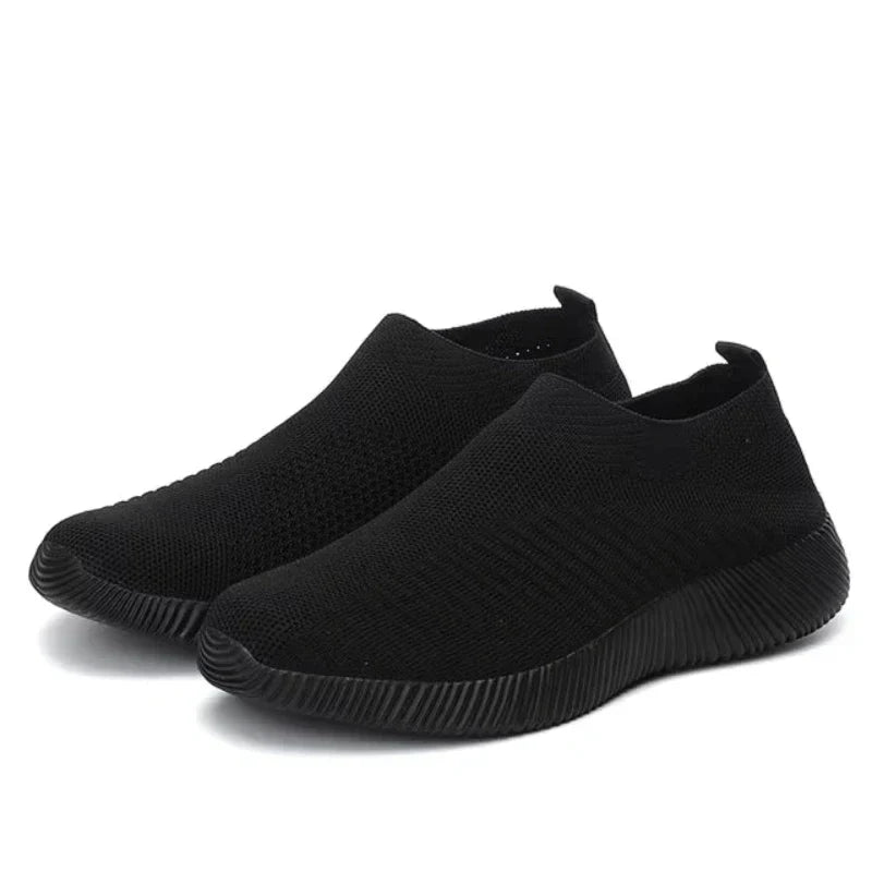 Baskets légères femme en tissu élastique, semelle antidérapante, noir