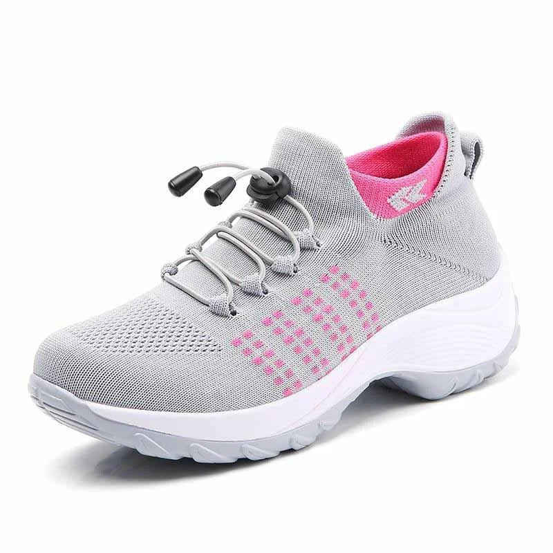 Baskets orthopédiques femme à enfiler, tige en maille extensible, gris