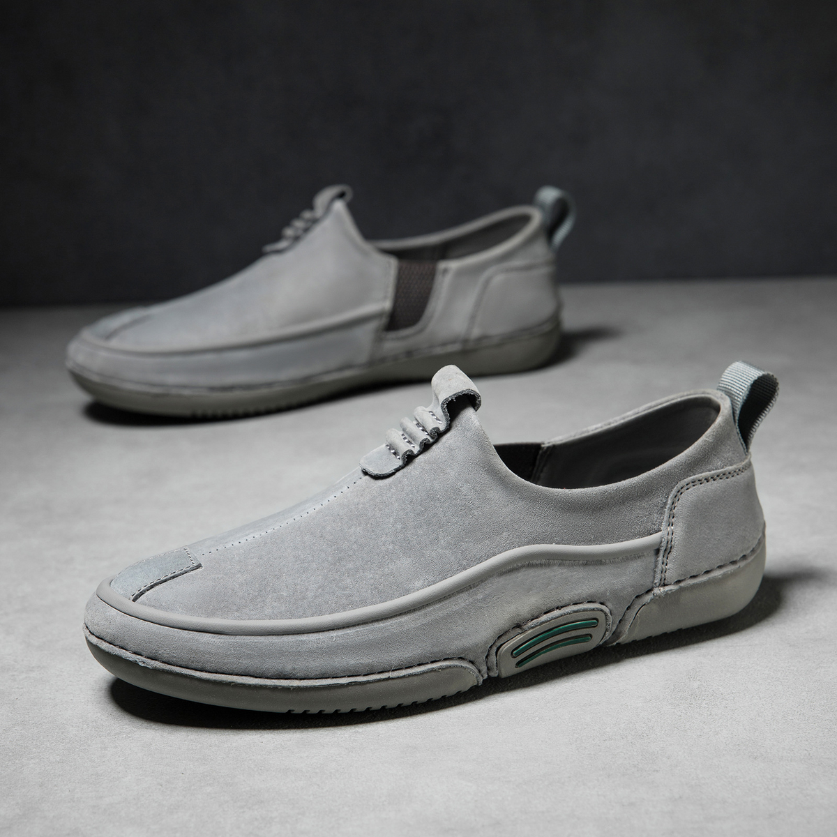 Baskets homme légères sans lacets, à enfiler, kaki ou gris