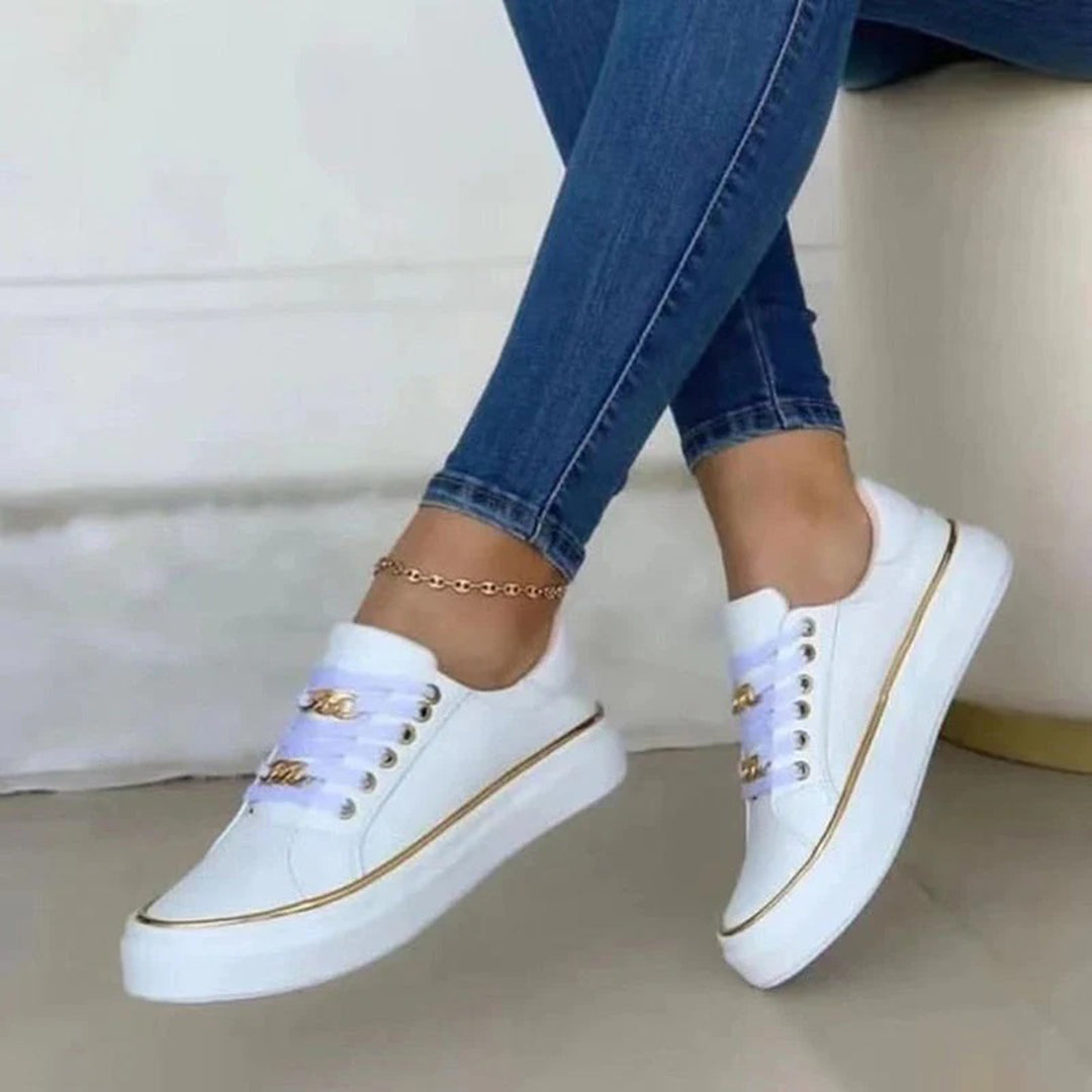 Baskets femme à lacets, blanc, noir ou doré, du 36 au 43, blanc