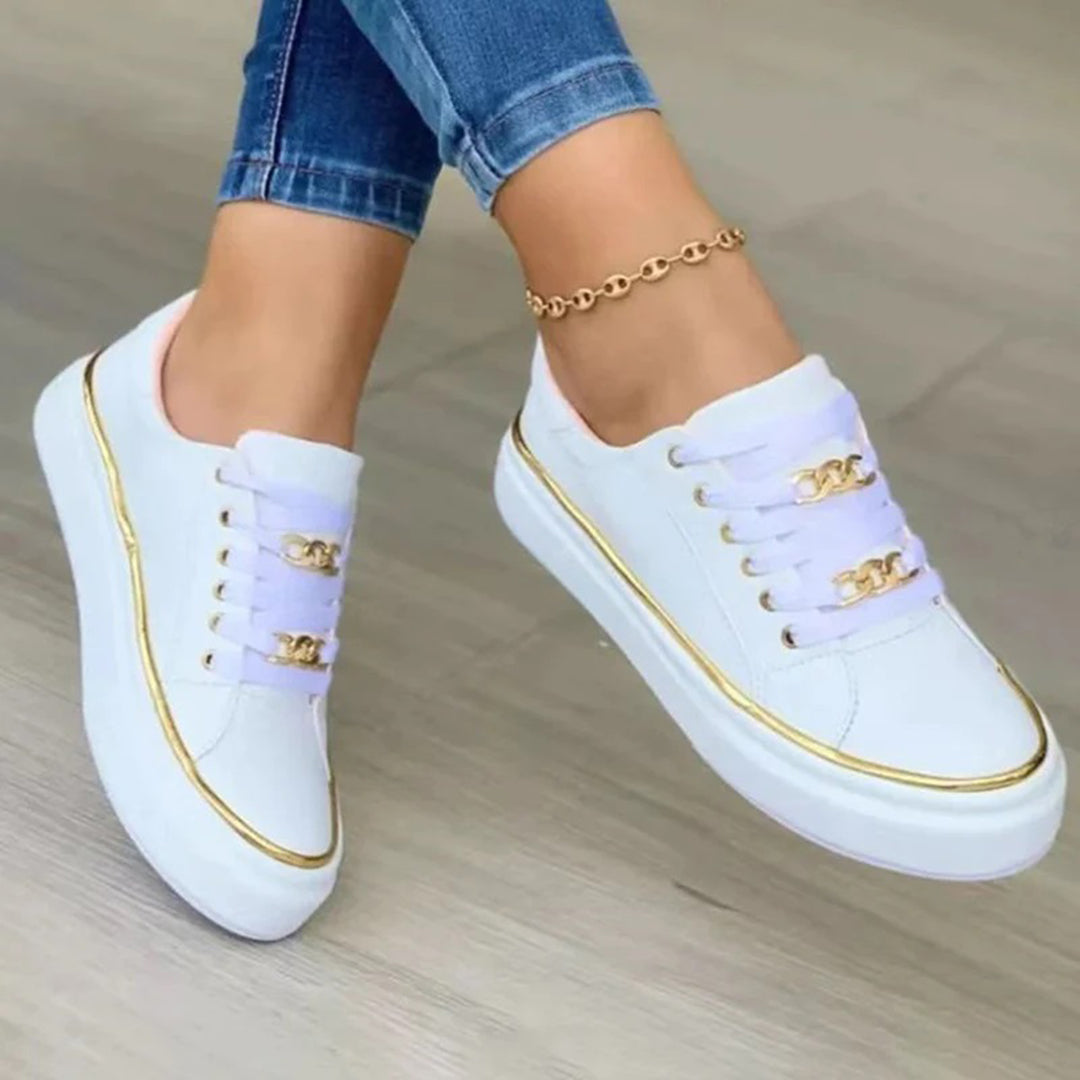 Baskets femme à lacets, blanc, noir ou doré, du 36 au 43