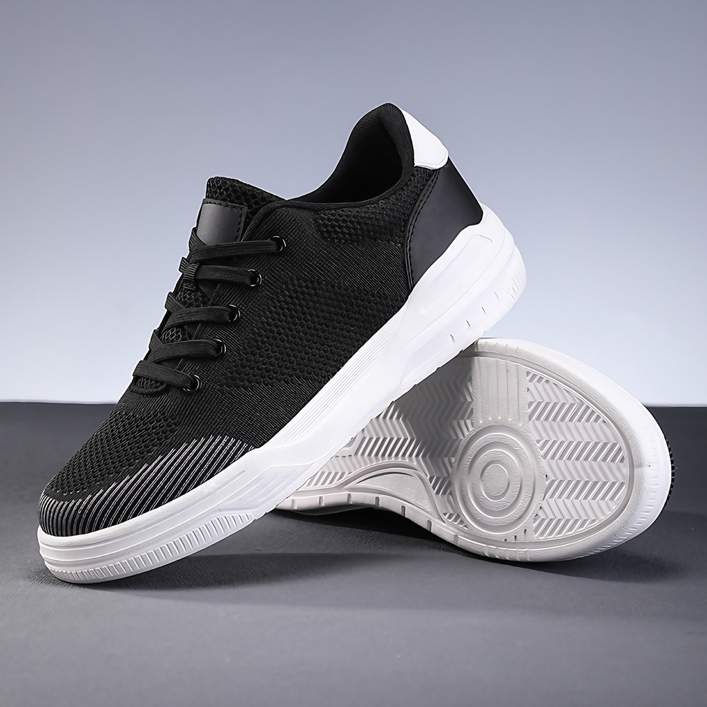 Baskets homme basses à lacets, semelle épaisse, kaki ou noir, noir