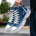Baskets montantes homme en toile épaisse, semelle plateforme, bleu