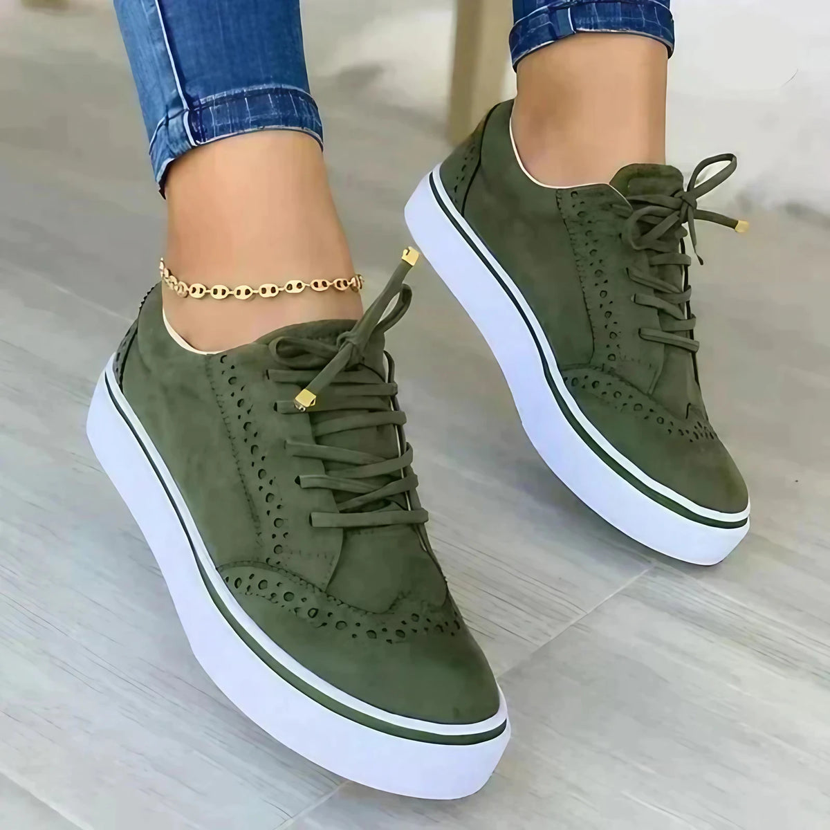 Baskets orthopédiques femme à lacets, semelle amortie, 36 au 43, vert
