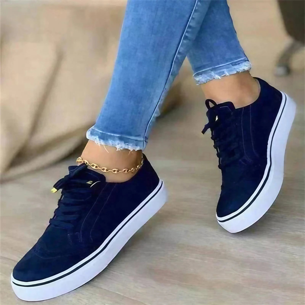 Baskets orthopédiques femme à lacets, semelle amortie, 36 au 43, bleu