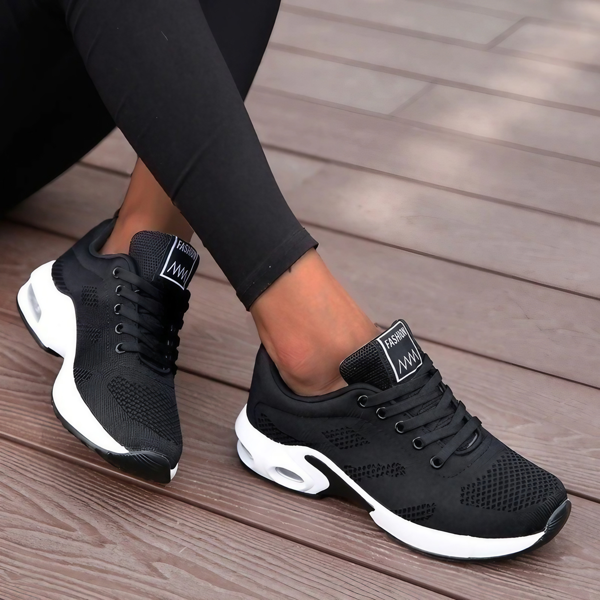 Baskets orthopédiques femme légères à lacets, six coloris, noir