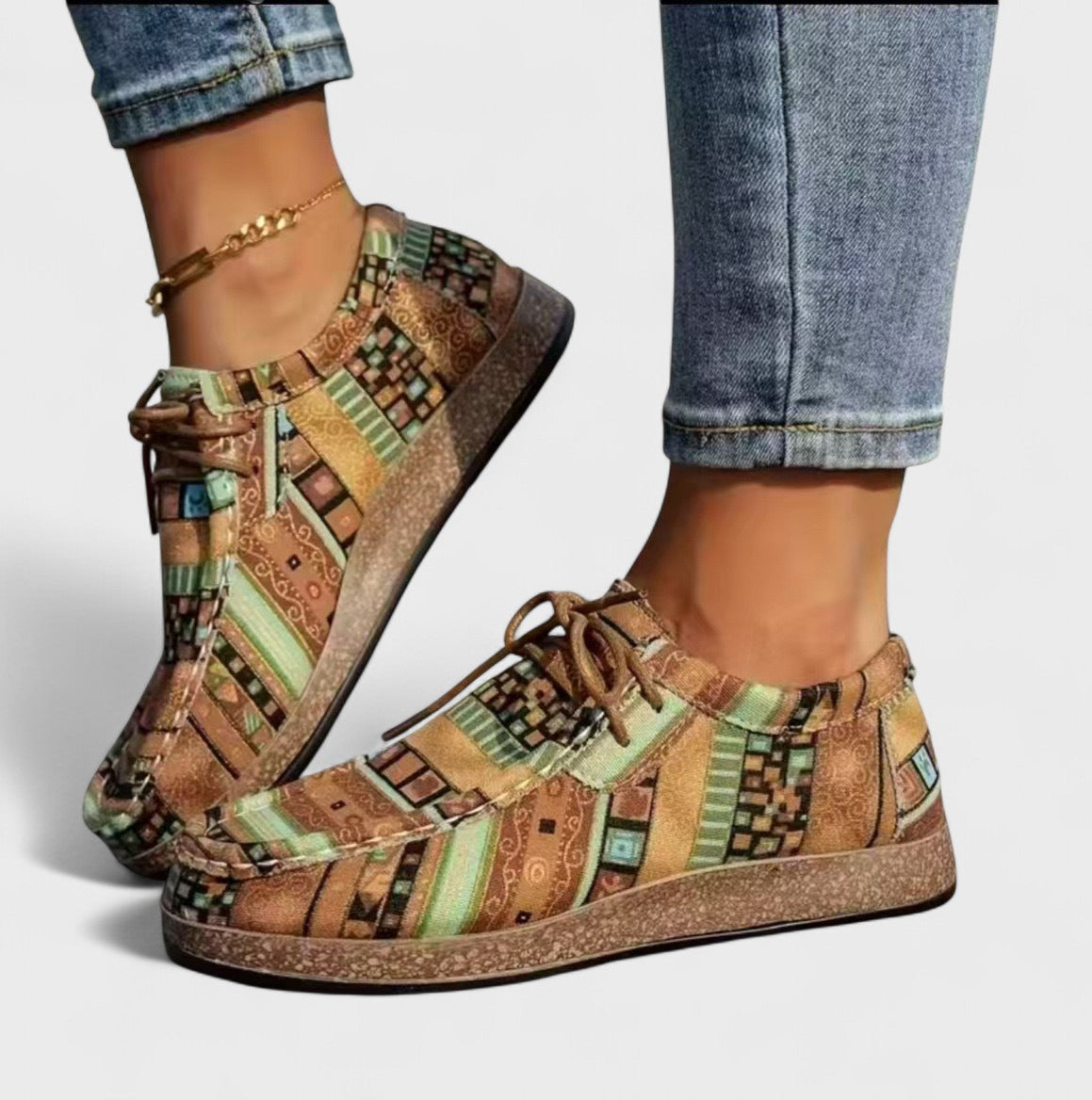 Baskets orthopédiques femme légères à lacets, détails colorés, kaki