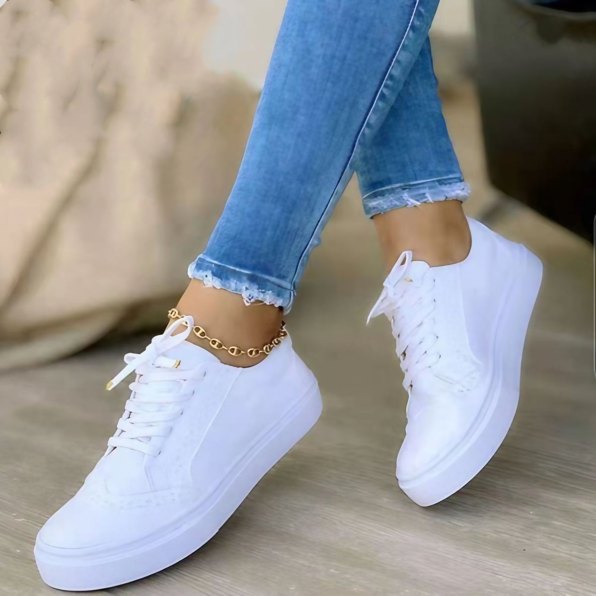 Baskets orthopédiques femme, soutien de voûte plantaire, blanc