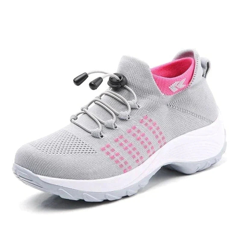 Baskets orthopédiques femme à avant-pied large, antidérapantes, gris