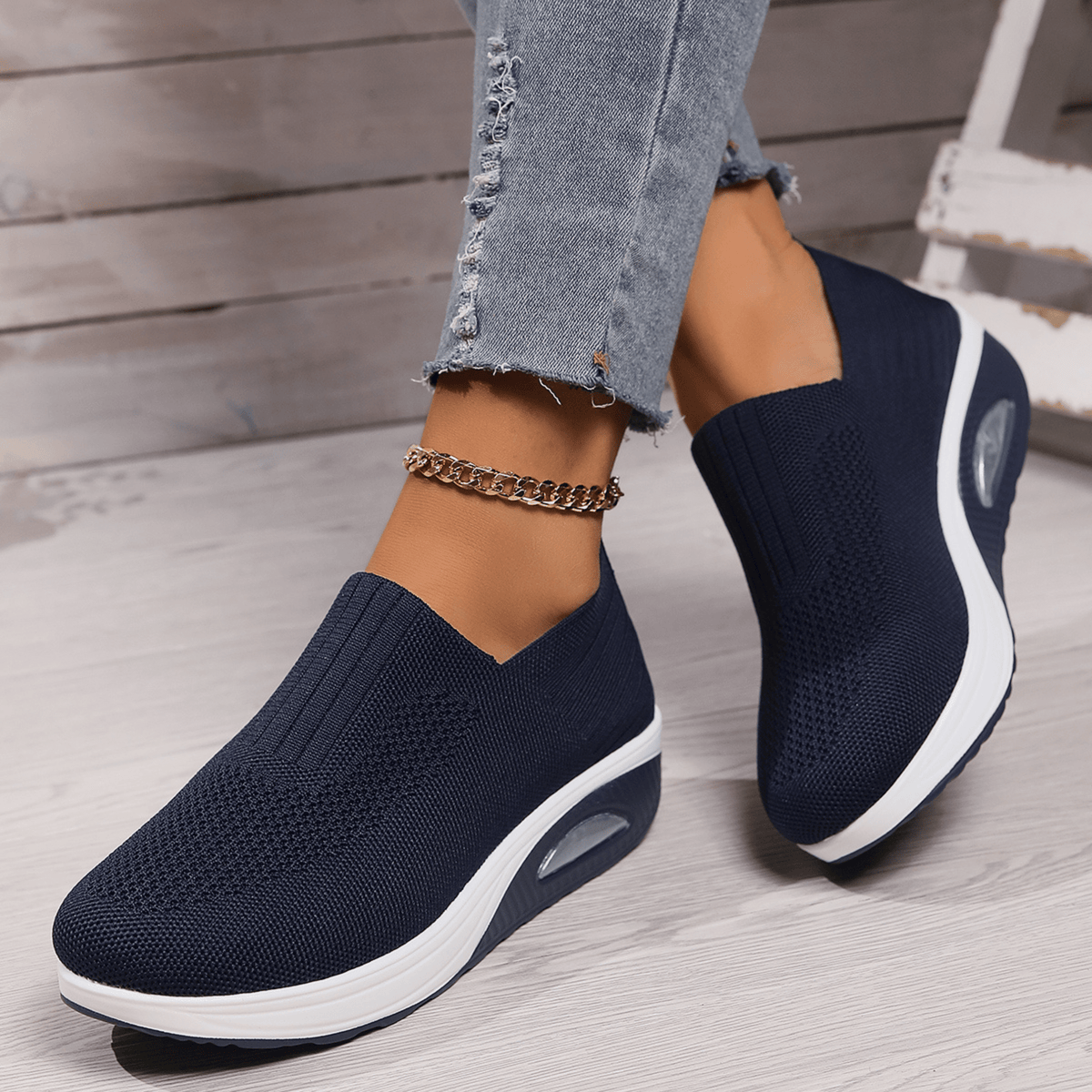 Baskets orthopédiques femme, semelle amortissante, sept coloris, bleu marine