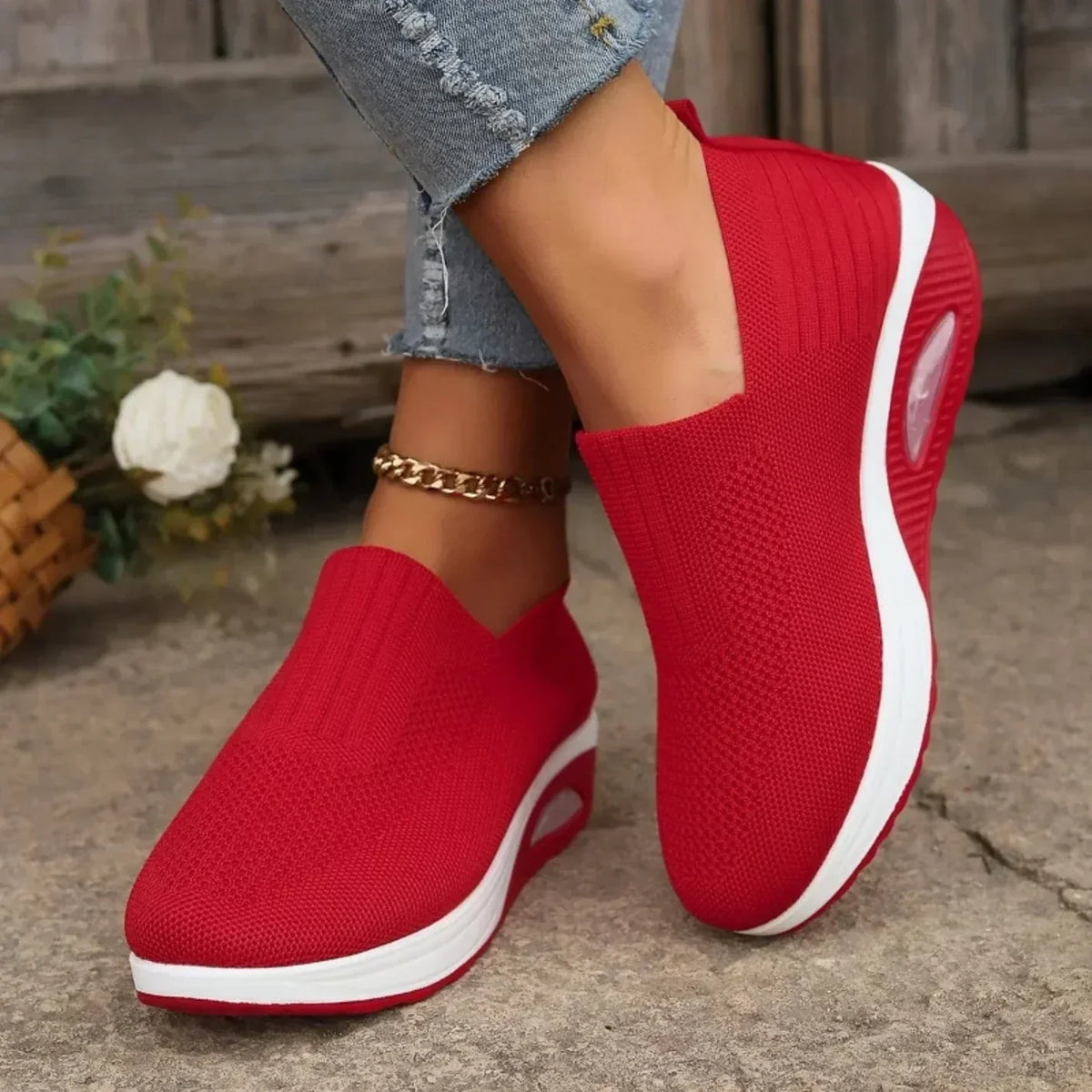 Baskets orthopédiques femme, semelle amortissante, sept coloris, rouge