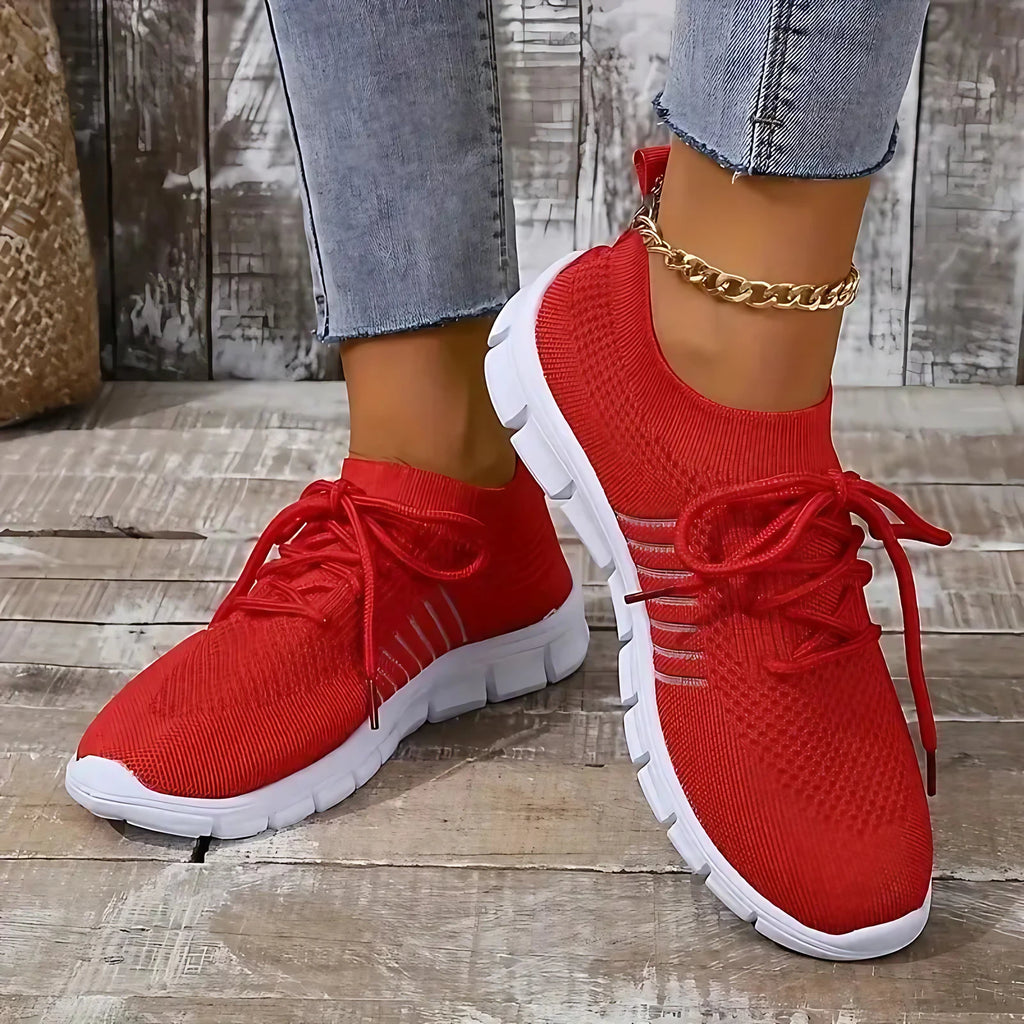 Baskets femme à enfiler sans lacets, légères, sept coloris, rouge