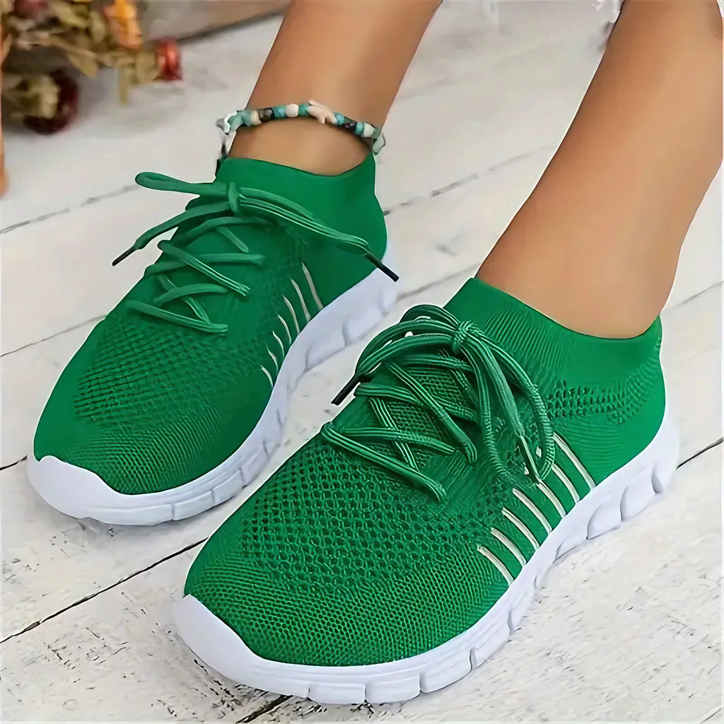 Baskets femme à enfiler sans lacets, légères, sept coloris, vert