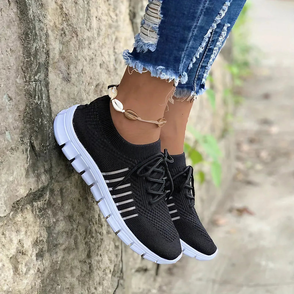 Baskets femme à enfiler sans lacets, légères, sept coloris, noir