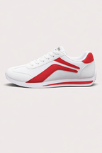 Baskets rétro homme basses à semelle plate en caoutchouc, blanc et rouge