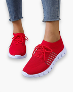 Baskets femme respirantes, semelle coussinée, sept coloris, rouge