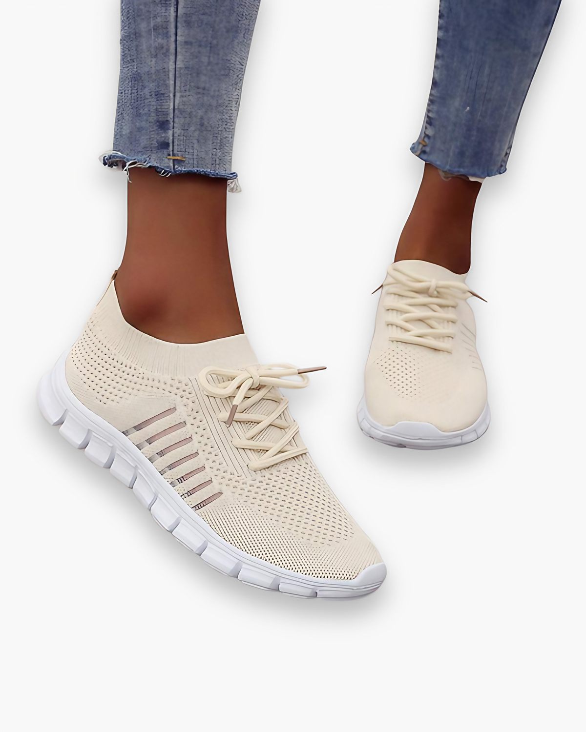 Baskets femme respirantes, semelle coussinée, sept coloris, beige