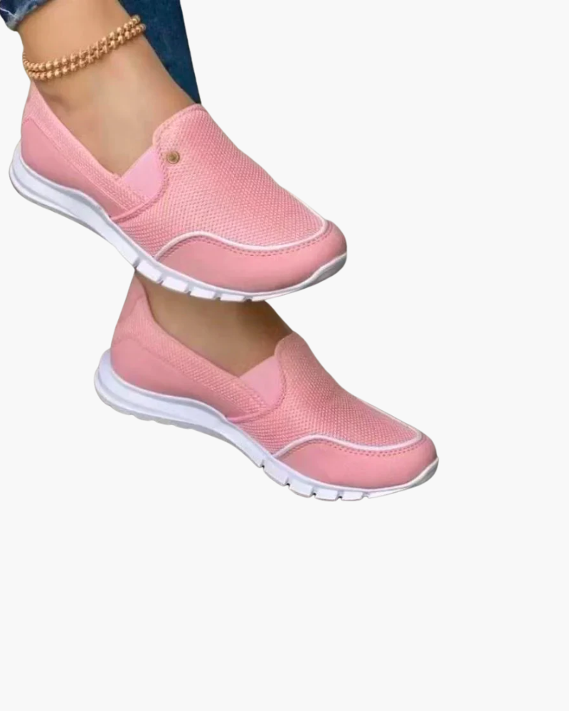 Baskets femme sans lacets à enfiler, semelle souple, rose
