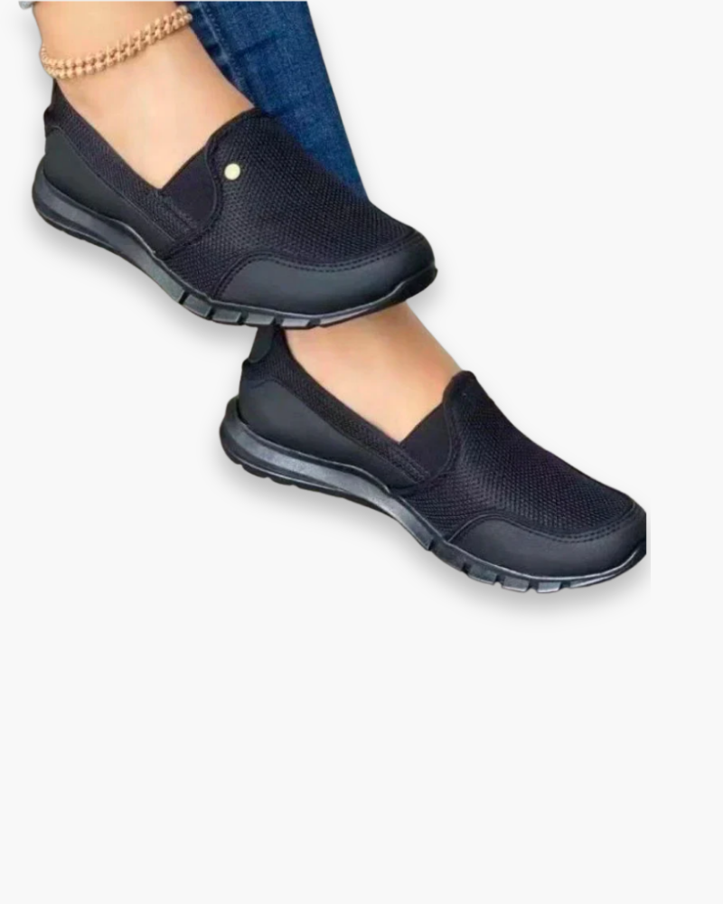 Baskets femme sans lacets à enfiler, semelle souple, noir