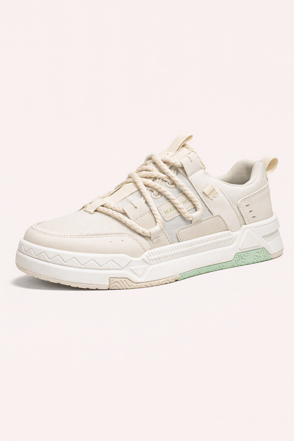 Baskets sportives homme à base épaisse, beige ou beige et vert, beige et vert