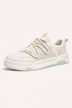 Baskets sportives homme à base épaisse, beige ou beige et vert, beige et vert