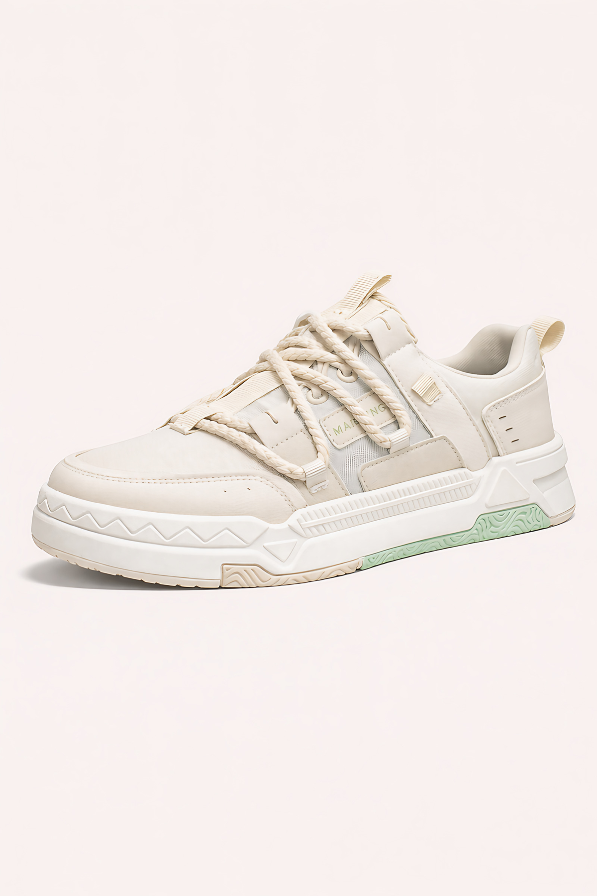 Baskets sportives homme à base épaisse, beige ou beige et vert, beige et vert