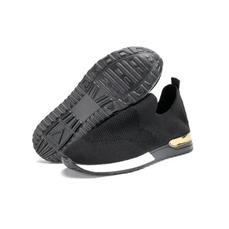 Baskets femme à enfiler en maille, sans lacets, cinq coloris, noir