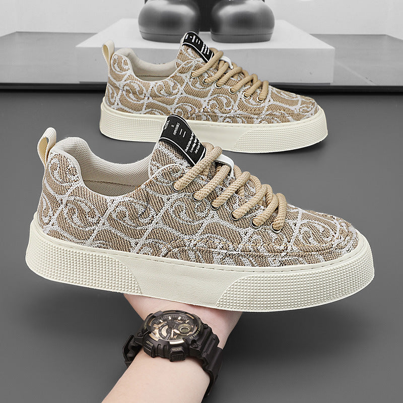 Baskets homme à motif jacquard, coupe basse, quatre coloris, beige