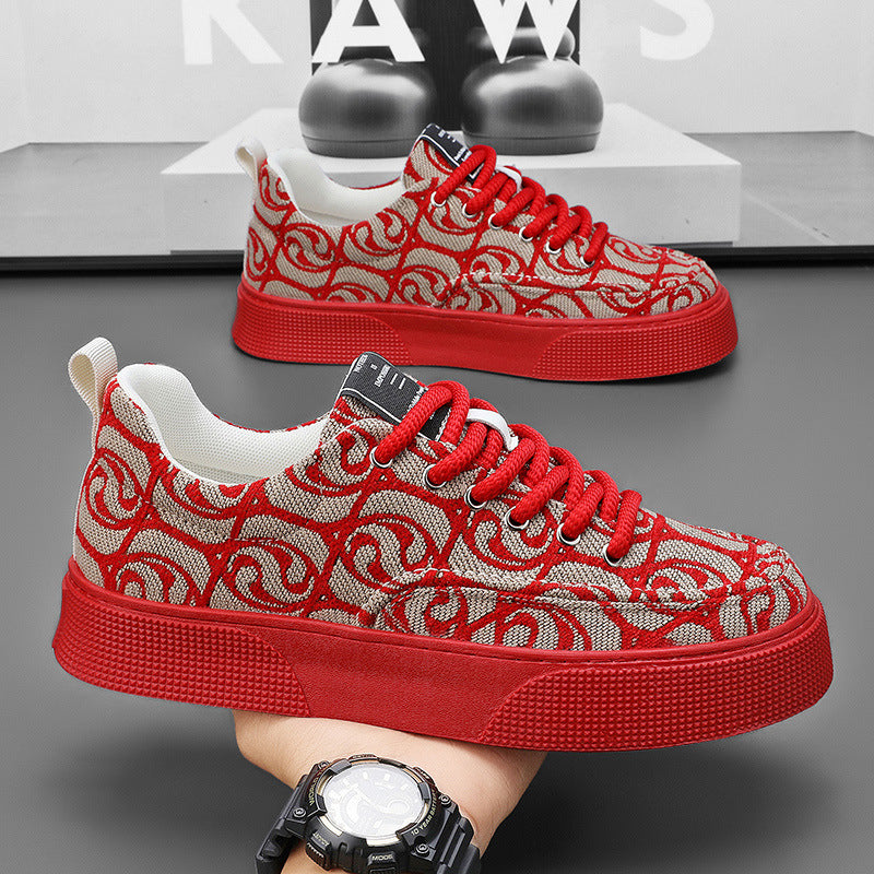 Baskets homme à motif jacquard, coupe basse, quatre coloris, rouge