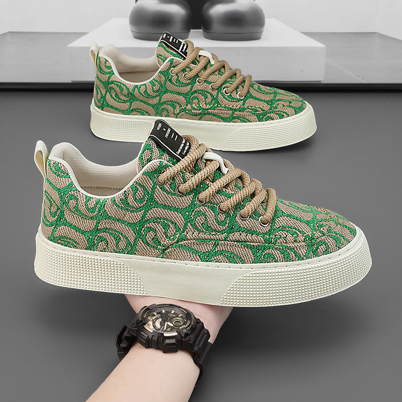 Baskets homme à motif jacquard, coupe basse, quatre coloris, vert