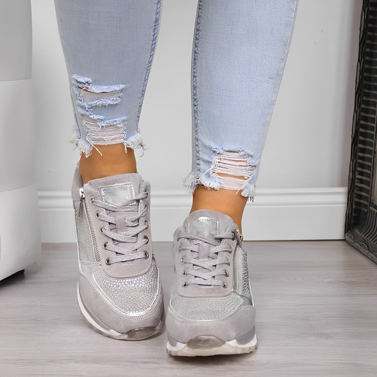 Baskets orthopédiques femme zippées, semelle épaisse et souple