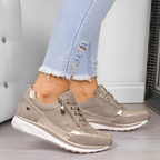 Baskets orthopédiques femme zippées, semelle épaisse et souple, beige