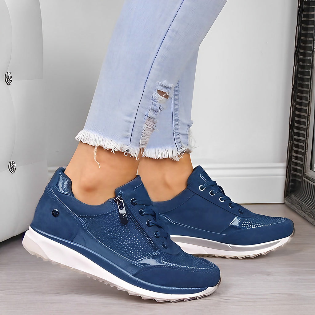 Baskets orthopédiques femme zippées, semelle épaisse et souple, bleu