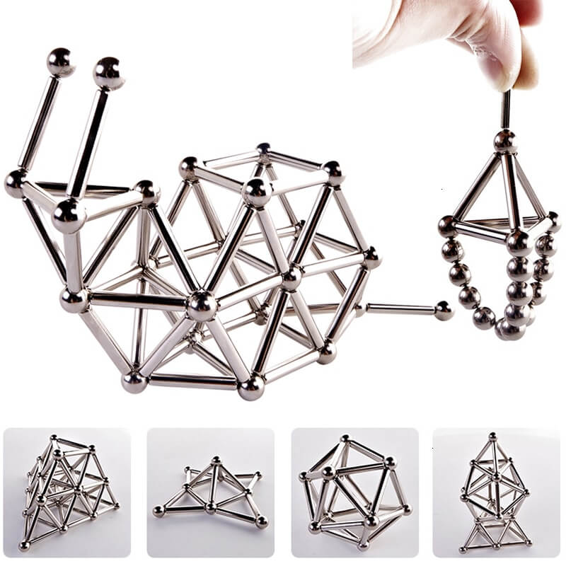 Jeu de construction aimanté, bâtons et billes, de 63 à 189 pièces