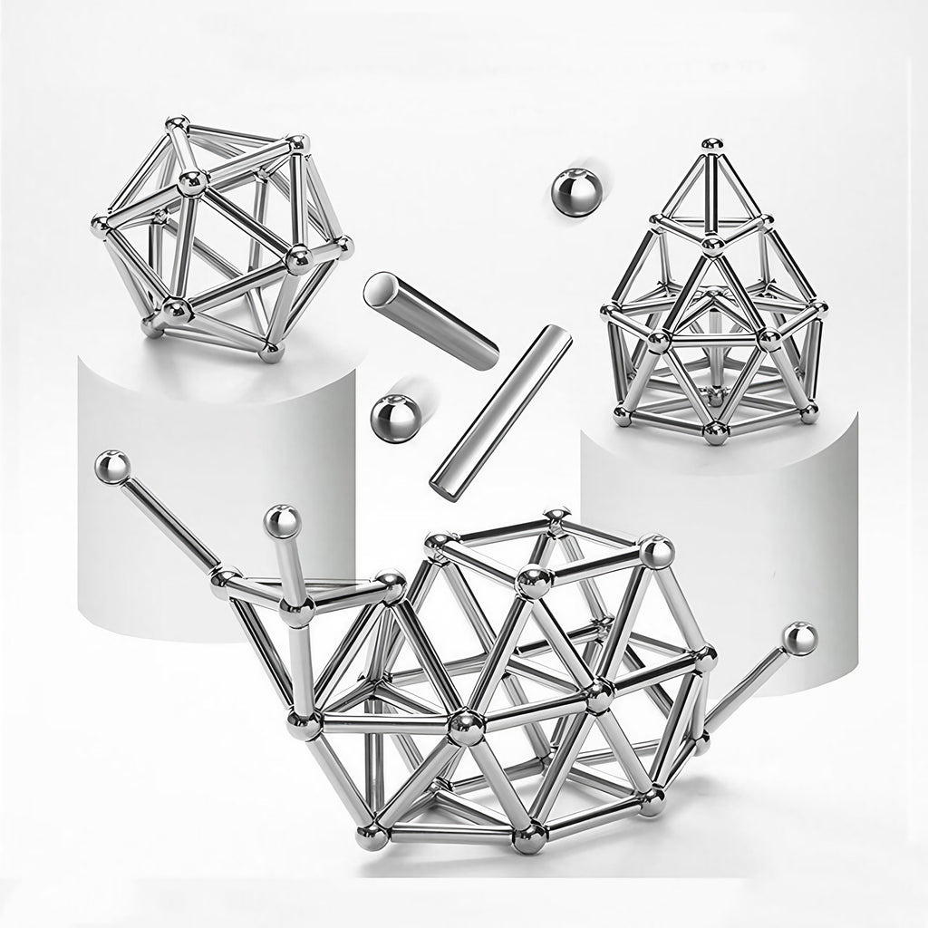 Jeu de construction aimanté, bâtons et billes, de 63 à 189 pièces
