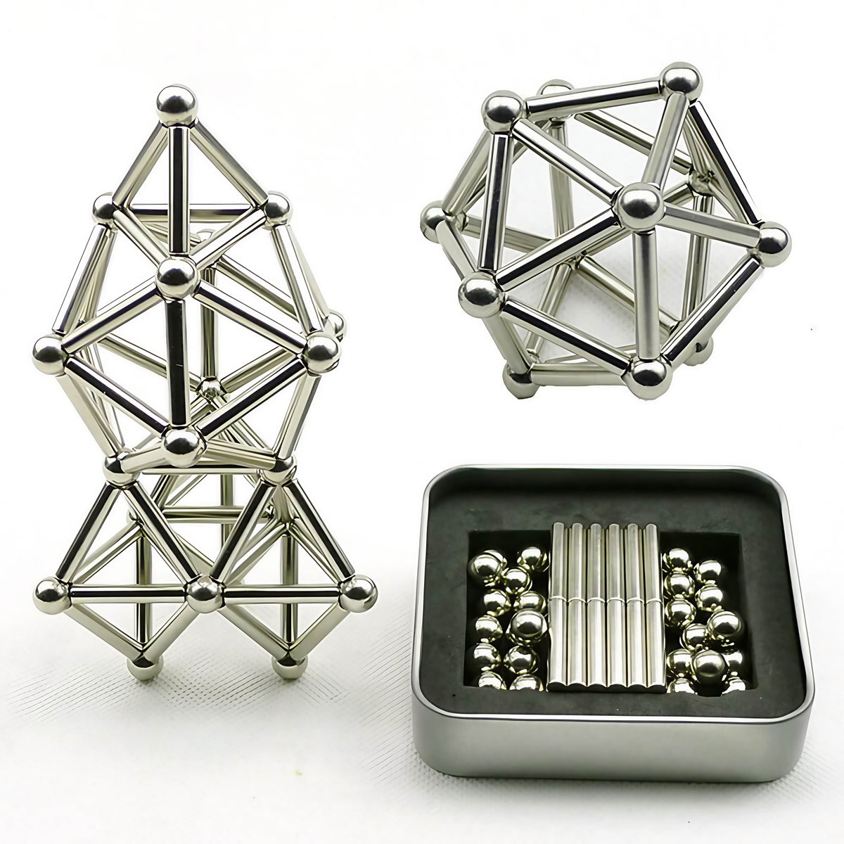 Jeu de construction aimanté, bâtons et billes, de 63 à 189 pièces