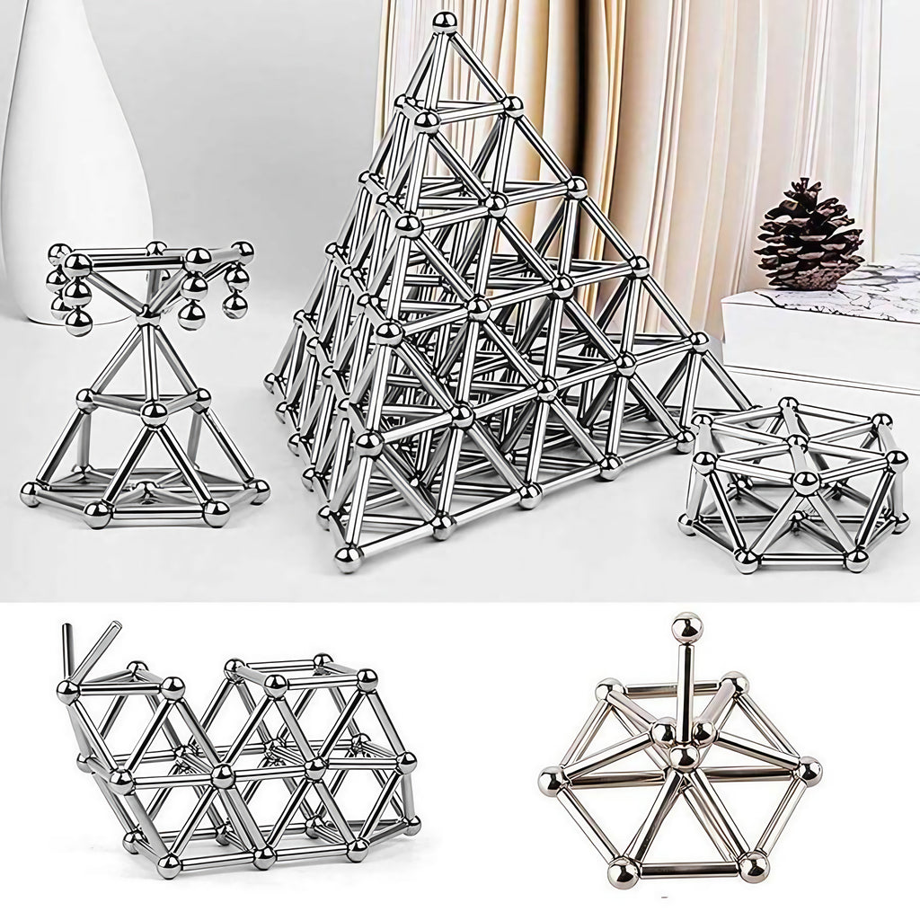 Jeu de construction aimanté, bâtons et billes, de 63 à 189 pièces