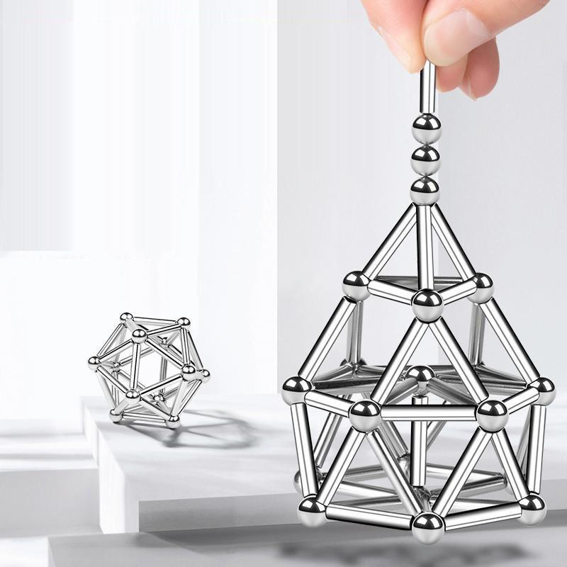 Jeu de construction aimanté, bâtons et billes, de 63 à 189 pièces