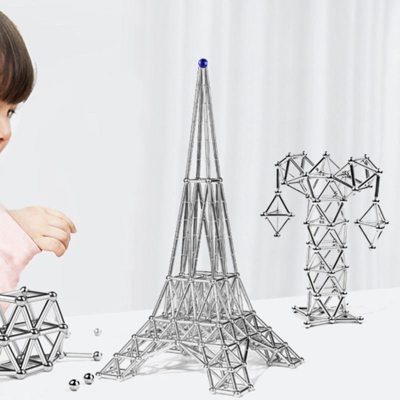 Jeu de construction aimanté, bâtons et billes, de 63 à 189 pièces